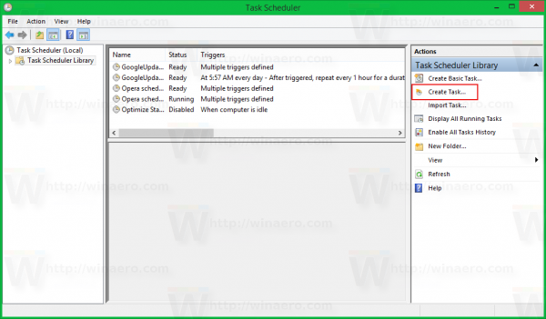 Windows 8 task scheduler create task link