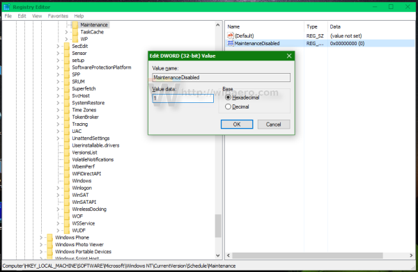 Windows 10 MaintenanceDisabled