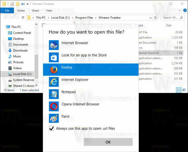 Windows 10 Open With For URL Files In Action