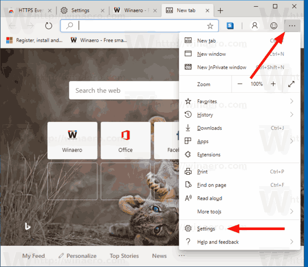 Edge Chromium Main Menu Settings