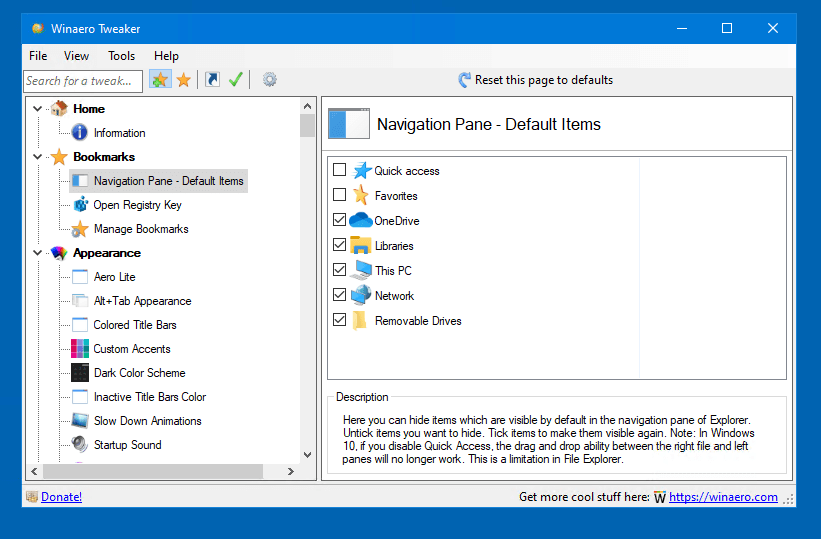 Winaero Tweaker Navigation Pane Remove Quick Access