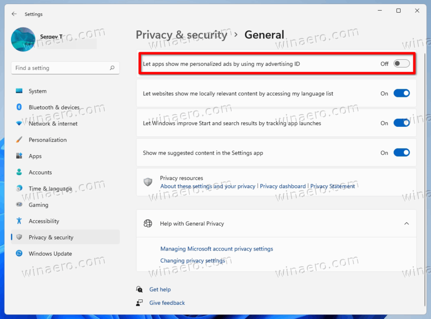 Disable Personalized Ads In Settings
