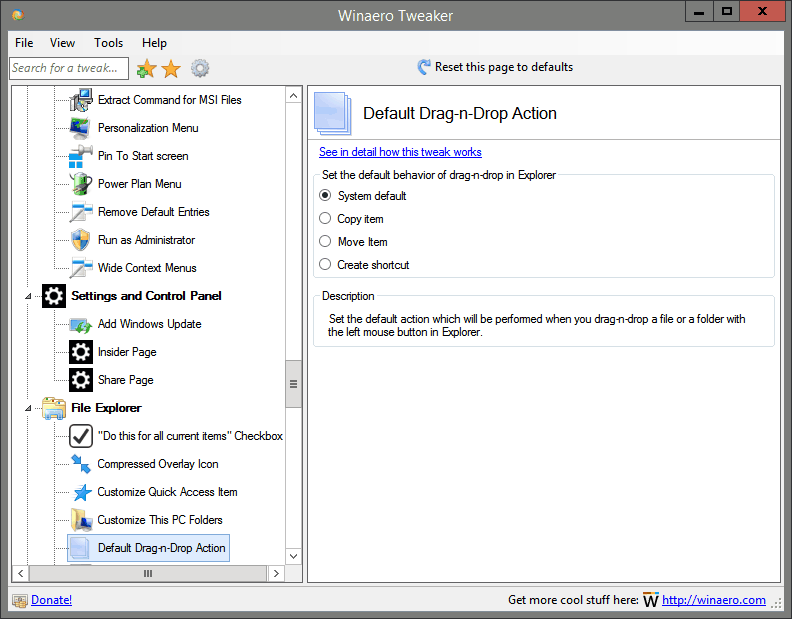 Default Drag-n-Drop Action