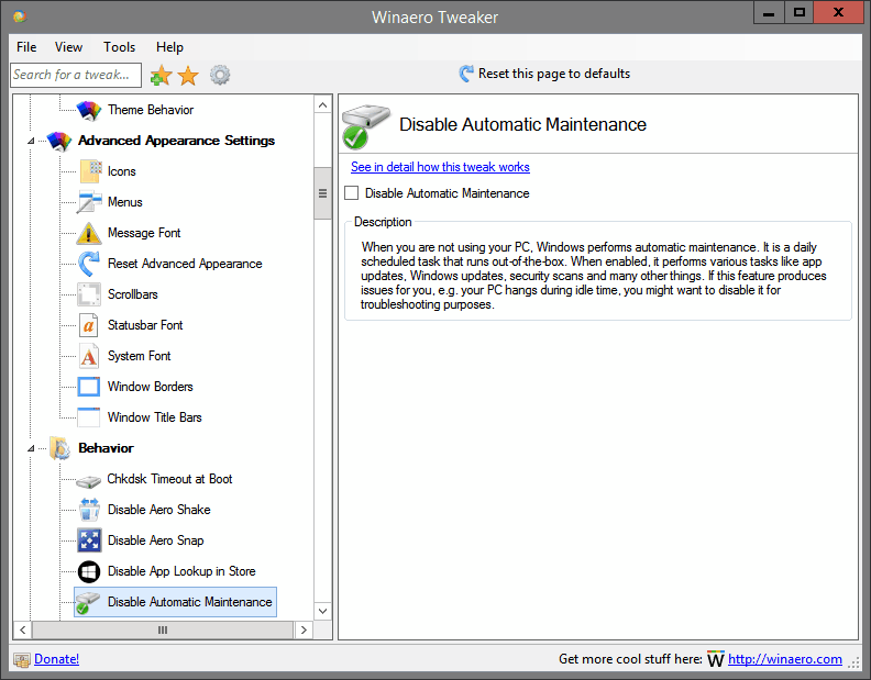Disable Automatic Maintenance