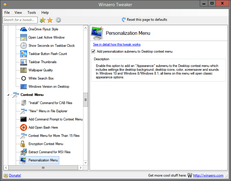Personalization Menu
